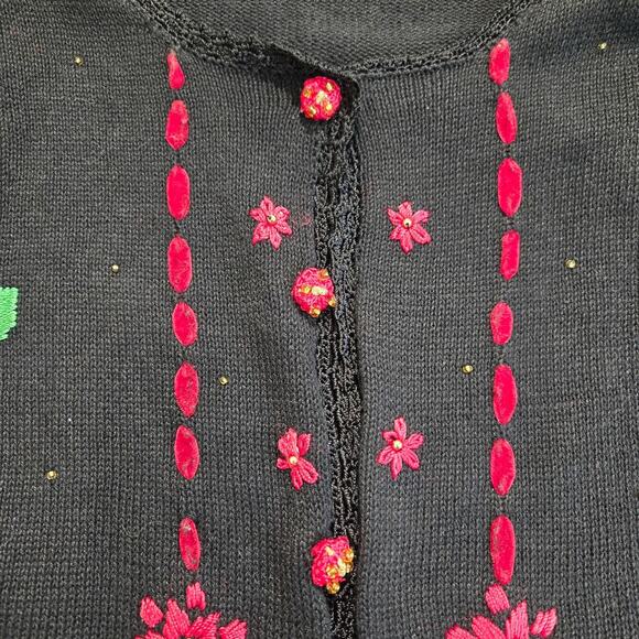 Vtg Arriviste Woman Embroidered Button-up Christmas Cardigan Sweater Size 14/16 - Picture 3 of 12